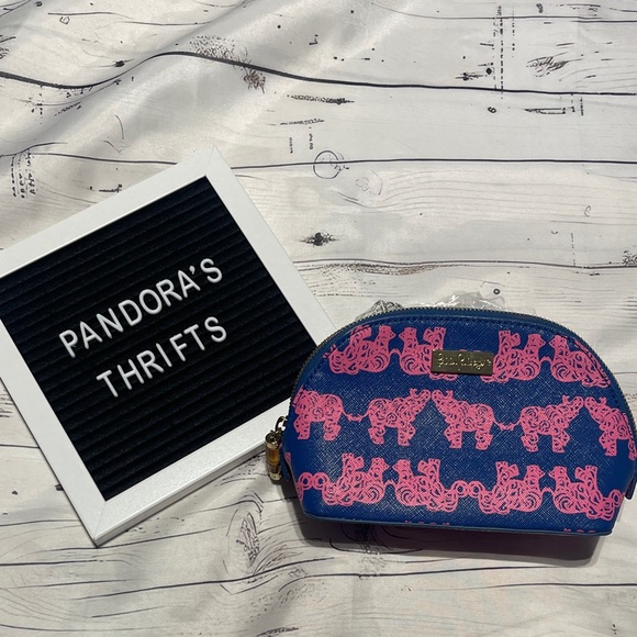 Lilly Pulitzer Handbags - Lilly Pulitzer cosmetic bag with a blue and pink elephant pattern Preowned